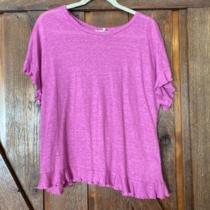 Eri + Ali - Pink Linen Ruffled Cross Back Top (S)